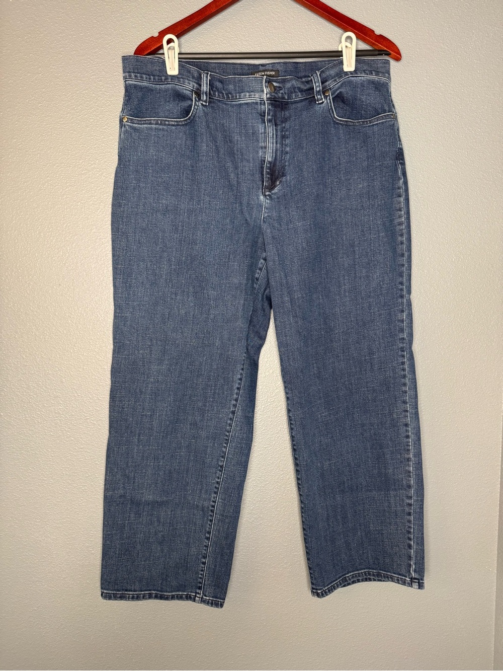 Eileen Fisher Organic Cotton Stretch Denim Jeans L Blue Cropped Straight